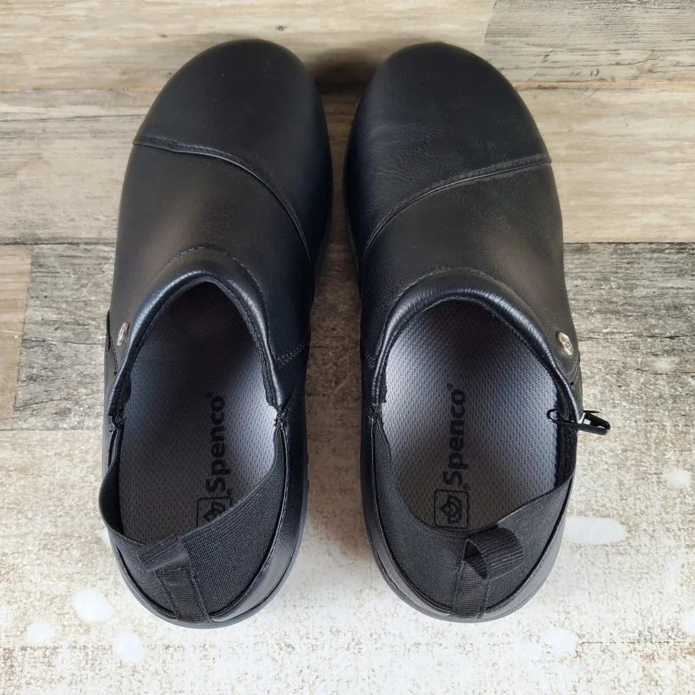Spenco Brooklyn Convertible Women Shoe Sz 6 B Black Leather Elastic Gore Slip On